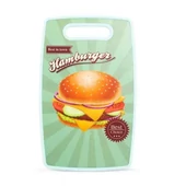Kép 1/2 - Zöldeskék csíkos vágódeszka hamburger mintával a közepén és hamburger felirattal