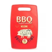 Kép 1/2 - Piros BBQ vágódeszka közepén &quot;Grill time&quot;  felirattal fehér malac mintával