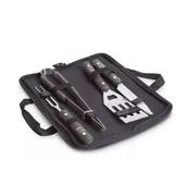 Kép 1/7 - Fekete táskában grillező eszközök,kiegészítők grill lapát, csipesz,húsvilla, kés