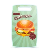 Zöldeskék csíkos vágódeszka hamburger mintával a közepén és hamburger felirattal