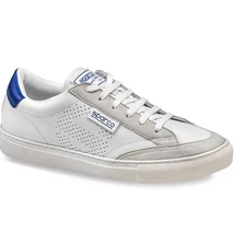 Sparco S-time sneaker fehér utcai cipő kék csíkkal a boka felső részén, szürke betéttel, kék Sparco felirattal fehér cipőfűzővel